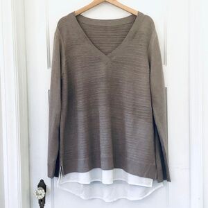 HILARY RADLEY Women’s XXL Heather Mocha Layered Sweater Long Sleeve Knit Viscose